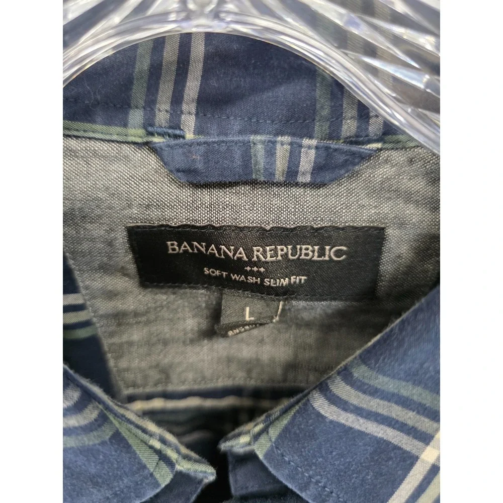 Banana Republic Soft Wash Slim Fit Plaid Button Down Shirt Mens Large Blue Green